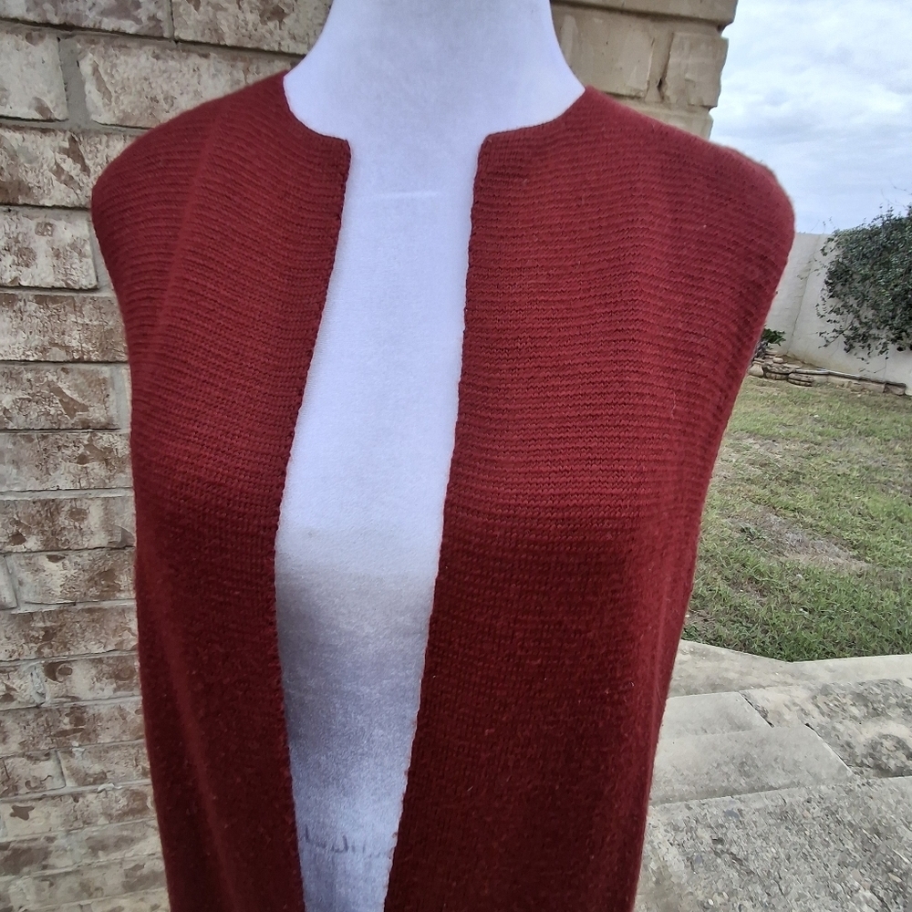 Cocogio Open-Front Sleeveless Pocket Merino Wool Maroon Long Vest Sweater Medium - Picture 9 of 16